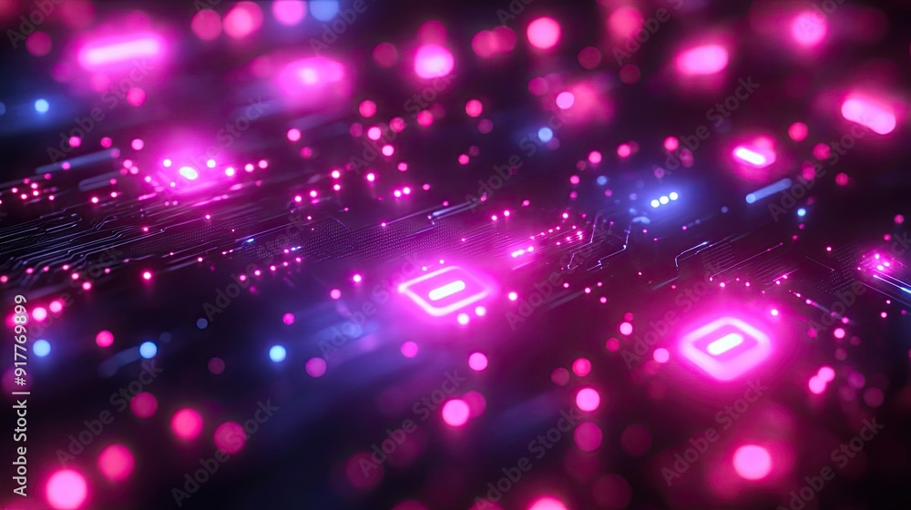 Abstract Circuit Board with Glowing Pink and Blue Lights Abstract Circuit Board with Glowing Pink and Blue Lights