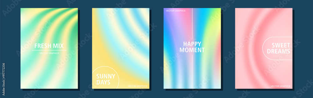 Fototapeta premium Trendy gradient blurred background. Minimalistic posters or card template with positive phrases. Liquid colorful design. Vector mesh illustrations.