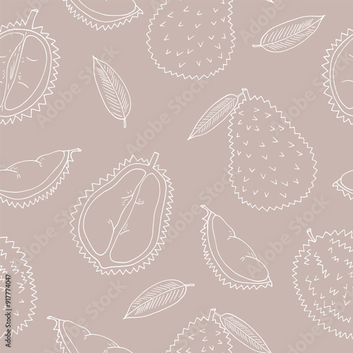 durian fruit seamless pattern hand drawn in doodle style. wrapping paper, background, wallpaper, textile.