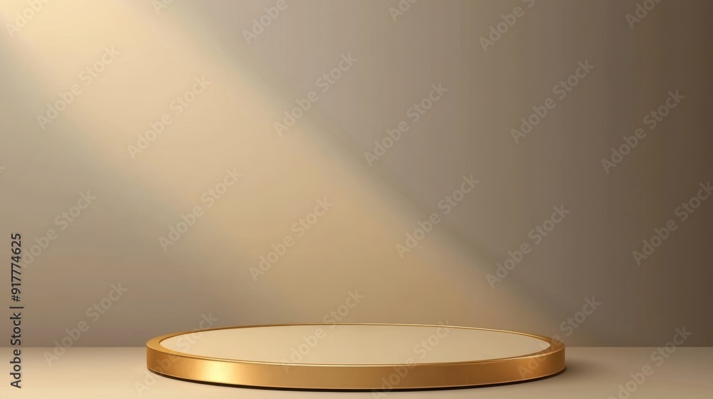 Gold podium pedestal for product presentation background, mockup with gold round stage on gold background Gold podium pedestal for product presentation background, mockup with gold round stage on gold background