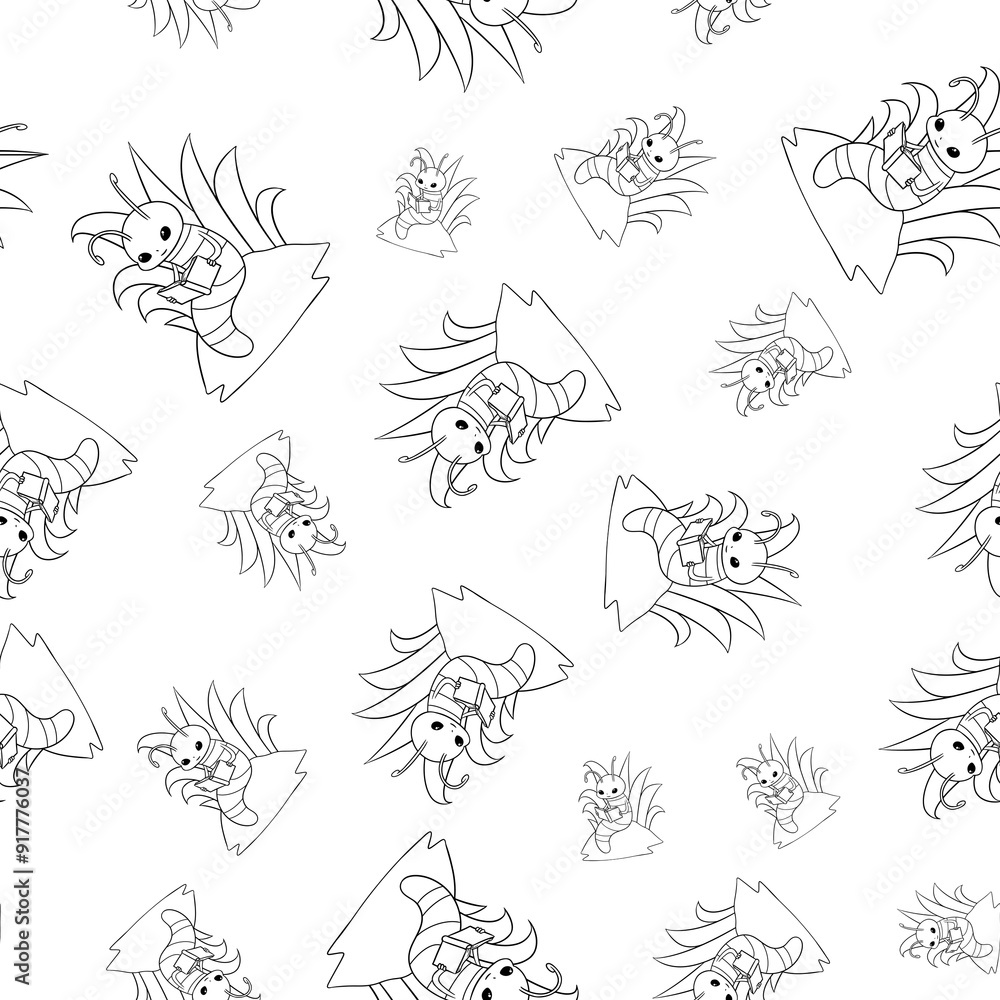 Cute Little Bookworm Inspired Repeat Pattern Design as Coloring Books Cute Little Bookworm Inspired Repeat Pattern Design as Coloring Books