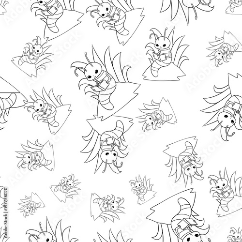 Cute Little Bookworm Inspired Repeat Pattern Design as Coloring Books