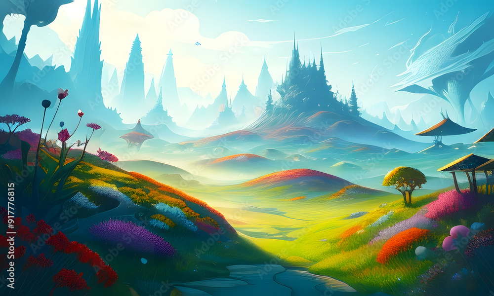 Fototapeta premium landscape with mountains and sun