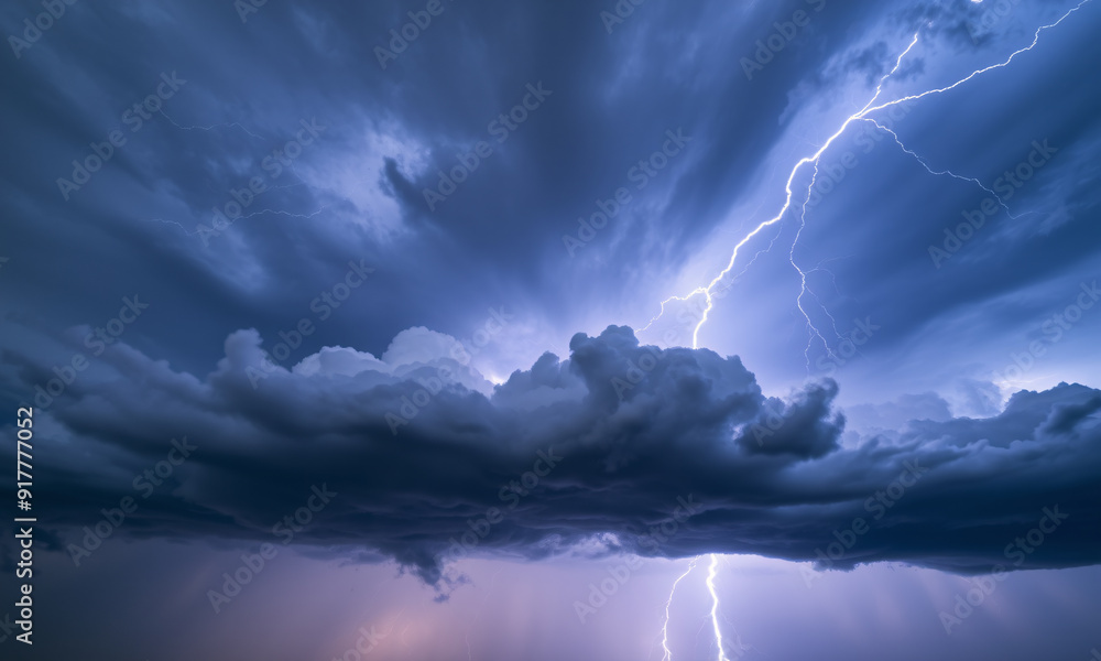 A vast and ominous sky with thick storm clouds, lightning bolts fiercely branching out towards the earth A vast and ominous sky with thick storm clouds, lightning bolts fiercely branching out towards the earth