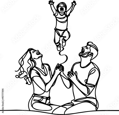 line art vector image of parent and child,happy family