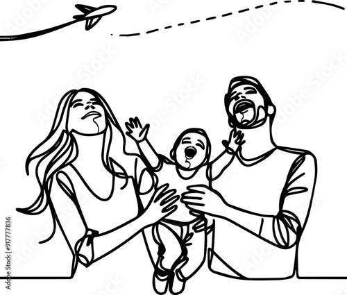 line art vector image of parent and child,happy family