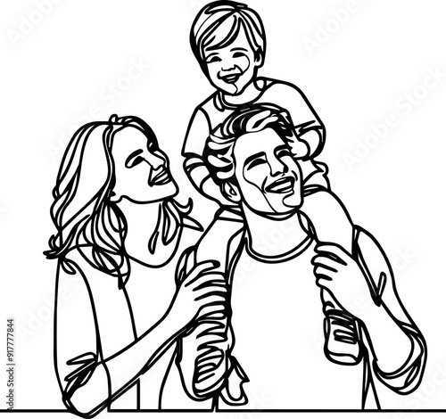Wallpaper Mural line art vector image of parent and child,happy family Torontodigital.ca