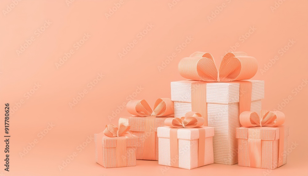 Obraz premium A beautiful arrangement of gift boxes in soft peach colors, perfect for celebrations and special occasions.