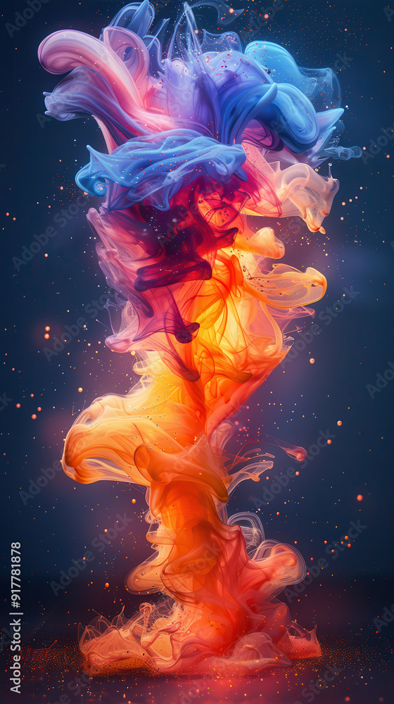 A mesmerizing abstract image featuring vibrant swirling ink in water, with shades of blue, purple, orange, and red blending beautifully A mesmerizing abstract image featuring vibrant swirling ink in water, with shades of blue, purple, orange, and red blending beautifully