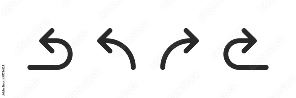 Turn arrow signs for turns isolated on white background. Black cursors set. Vector icons in flat style Turn arrow signs for turns isolated on white background. Black cursors set. Vector icons in flat style