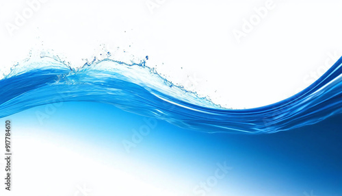 blue water wave isolated on white background, closeup of photo.