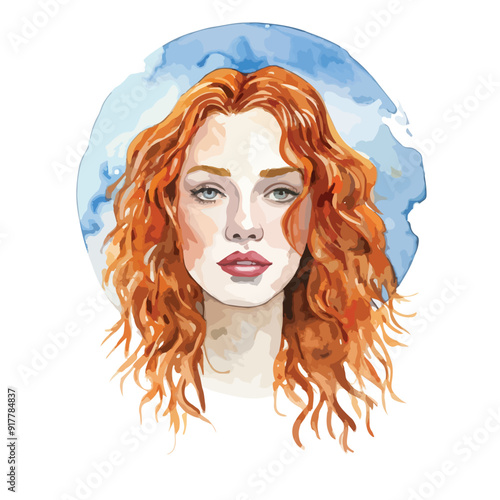 Ginger hair women watercolor illustration. vector art  