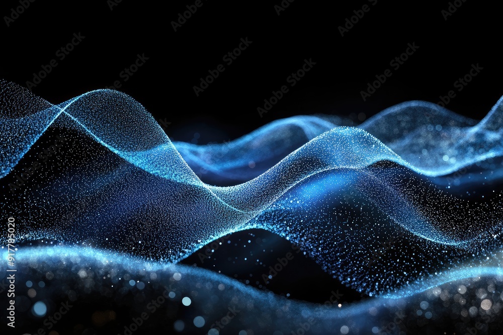 Abstract Blue Waves of Particles on a Black Background Abstract Blue Waves of Particles on a Black Background