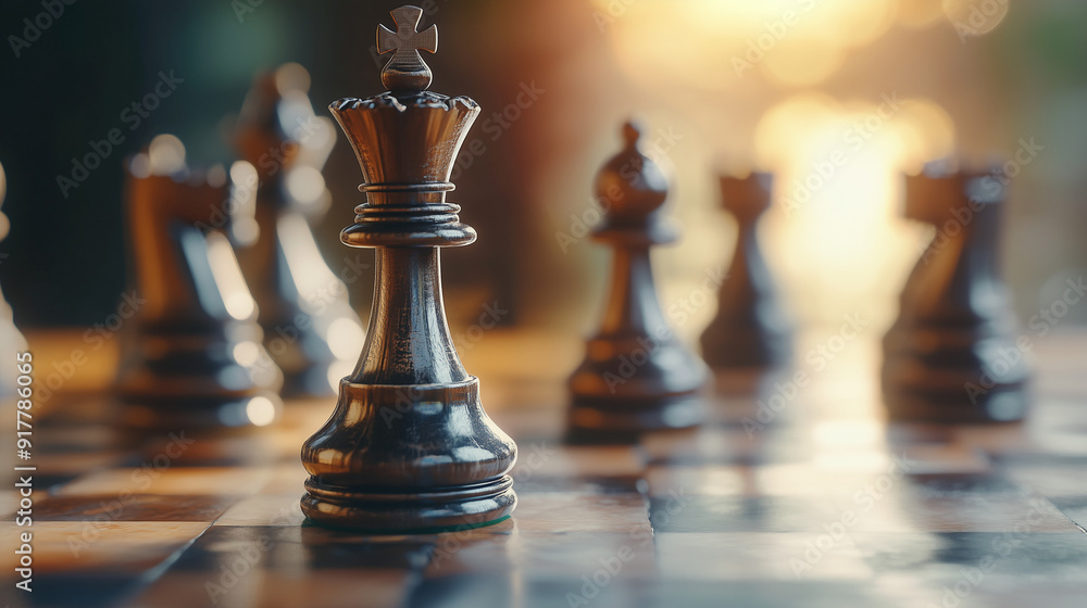 closeup of king chess piece on chessboard on blur background concept of leadership strategy and business risk closeup of king chess piece on chessboard on blur background concept of leadership strategy and business risk