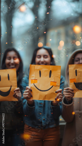 Happy employees holding sparkling appraisal notes against a fantastical background, perfect for employee evaluation concept.