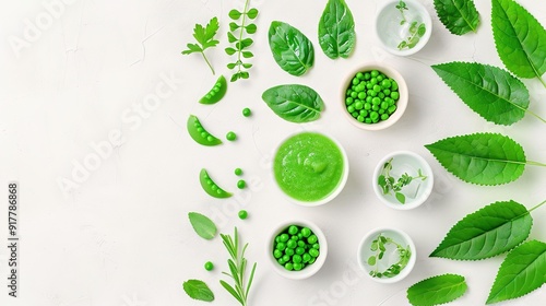Wallpaper Mural   A table displaying various green food bowls alongside leafy greens and leaves Torontodigital.ca