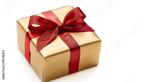 Gold Gift Box With Red Ribbon