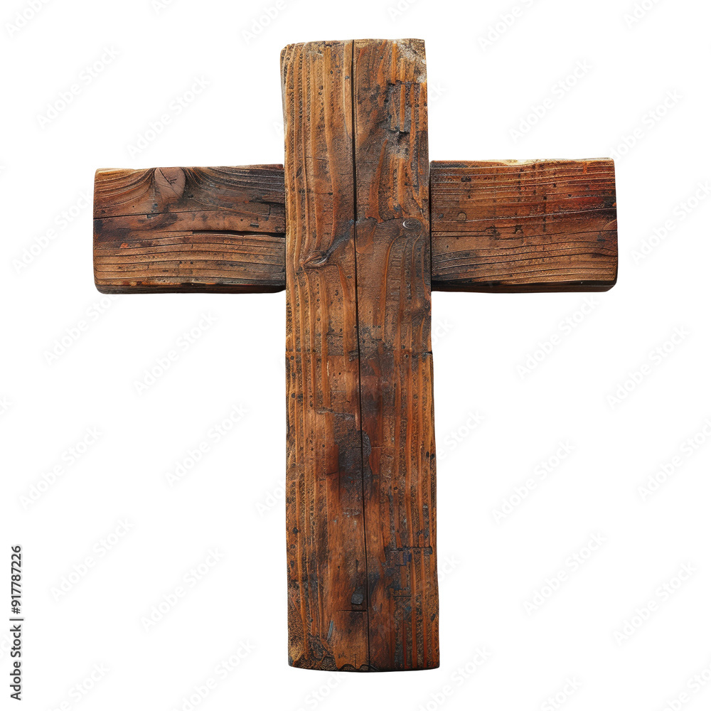 Fototapeta premium Christian Wooden Cross Isolated on Transparent or White Background, PNG