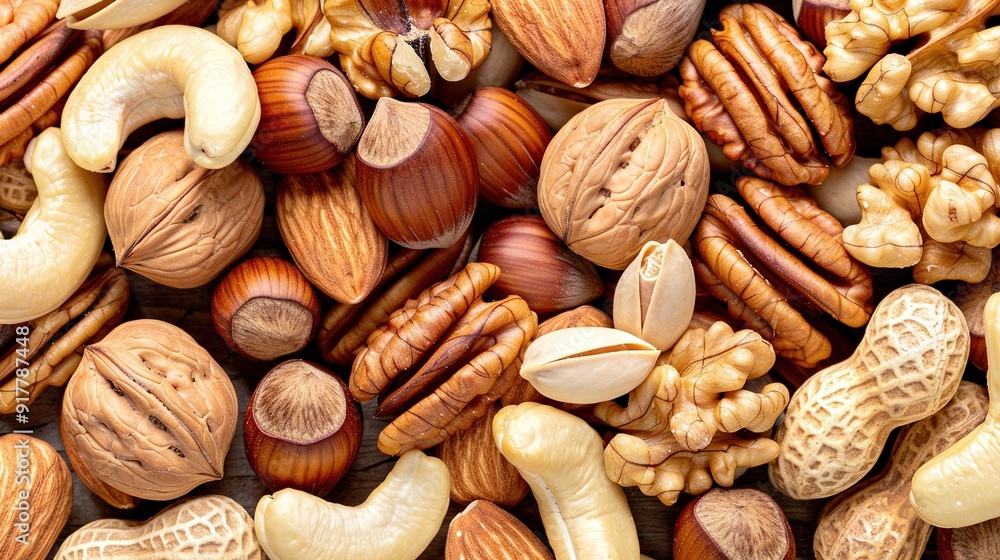 A mix of nuts and shells is displayed in this close-up photo A mix of nuts and shells is displayed in this close-up photo