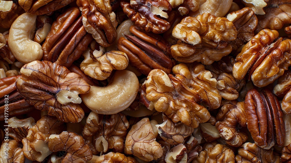 A heap of walnuts, cashews, and one with a bite A heap of walnuts, cashews, and one with a bite