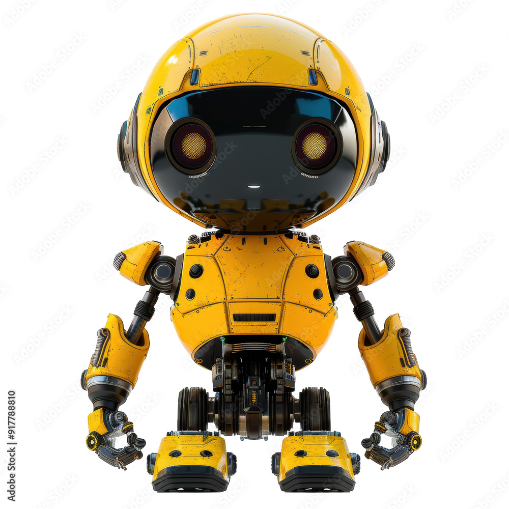 Yellow Robot with Black Face Isolated on Transparent or White Background, PNG Yellow Robot with Black Face Isolated on Transparent or White Background, PNG