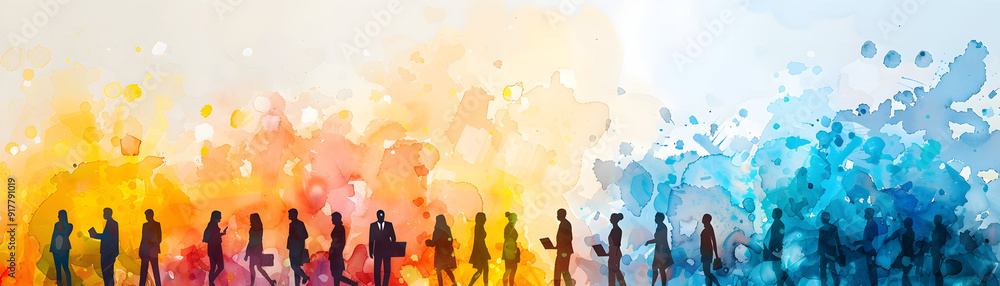 Watercolor Business Card Exchange with Smiling Faces in a Creative Environment - Photo Stock Concept Watercolor Business Card Exchange with Smiling Faces in a Creative Environment - Photo Stock Concept
