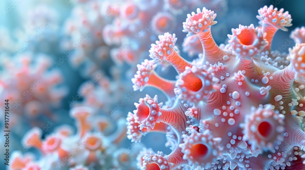A highly detailed 3D illustration of a virus at the molecular level, showcasing its intricate structure and spiky surface. A highly detailed 3D illustration of a virus at the molecular level, showcasing its intricate structure and spiky surface.