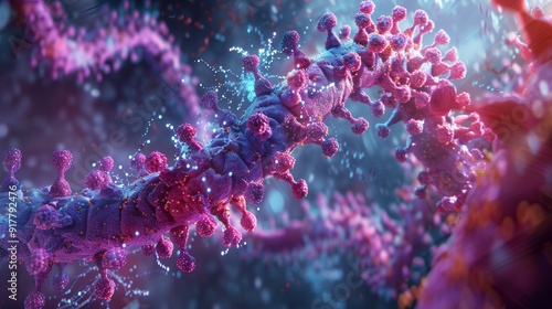 A scientific 3D illustration of a virus entering a host cell and releasing its RNA or DNA to initiate infection.