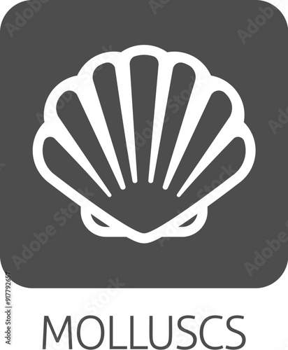 A seashell shell clam mollusc food stylised icon. Possibly an icon for the allergen or allergy or a seafood concept.