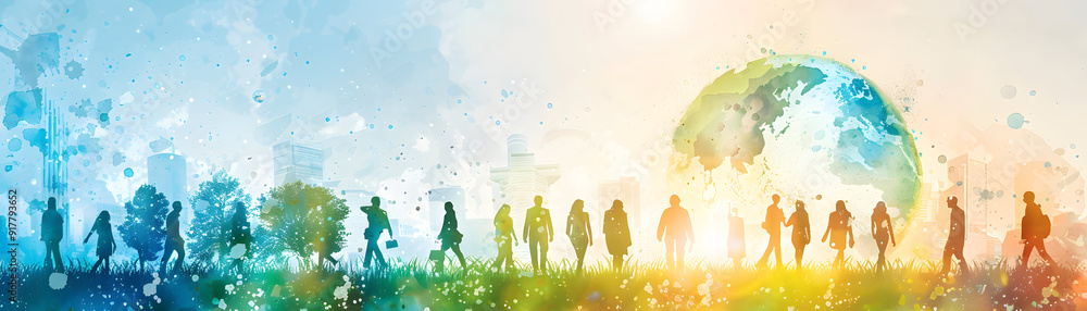 Creative Image: People Analyzing Watercolor Earth and Climate Change Charts with Whimsical Background for Climate Awareness. Photo Stock Concept. Creative Image: People Analyzing Watercolor Earth and Climate Change Charts with Whimsical Background for Climate Awareness. Photo Stock Concept.