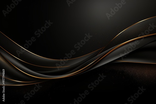 Elegant black and gold abstract background with curved lines.
