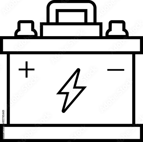 Car battery icon vector. Energy power accumulator. Automotive charge sign. Auto battery symbol isolated on transparent background. Electric auto lithium iron storage battery in black Outline style.