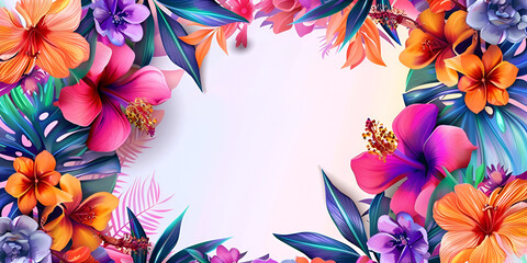 Tropical Flower Border with Vibrant Colors and White Center