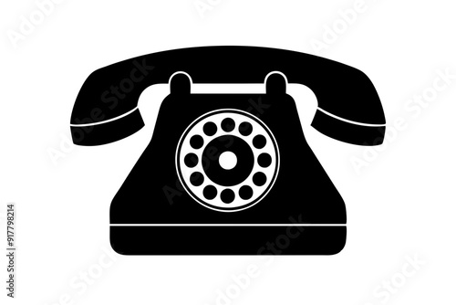 Telephone icon, vintage retro telephone silhouette vector
