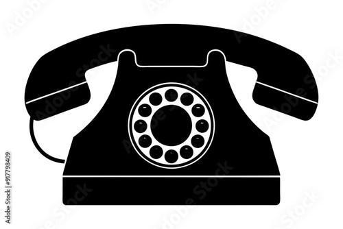 Telephone icon, vintage retro telephone silhouette vector
