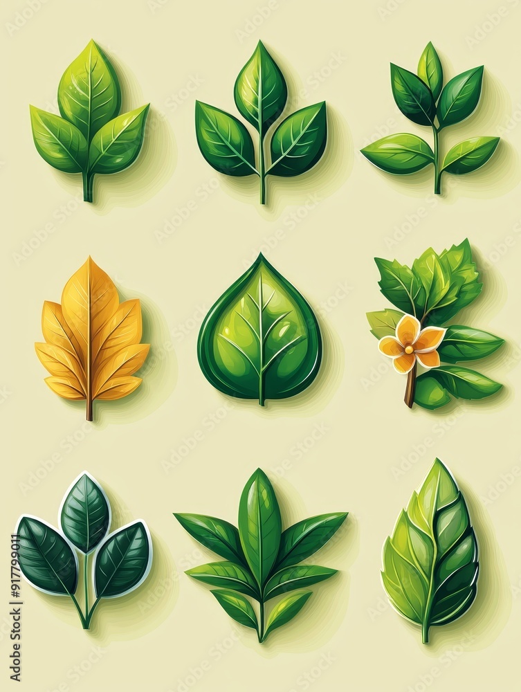 Fototapeta premium Collection of Nine Different Green Leaves