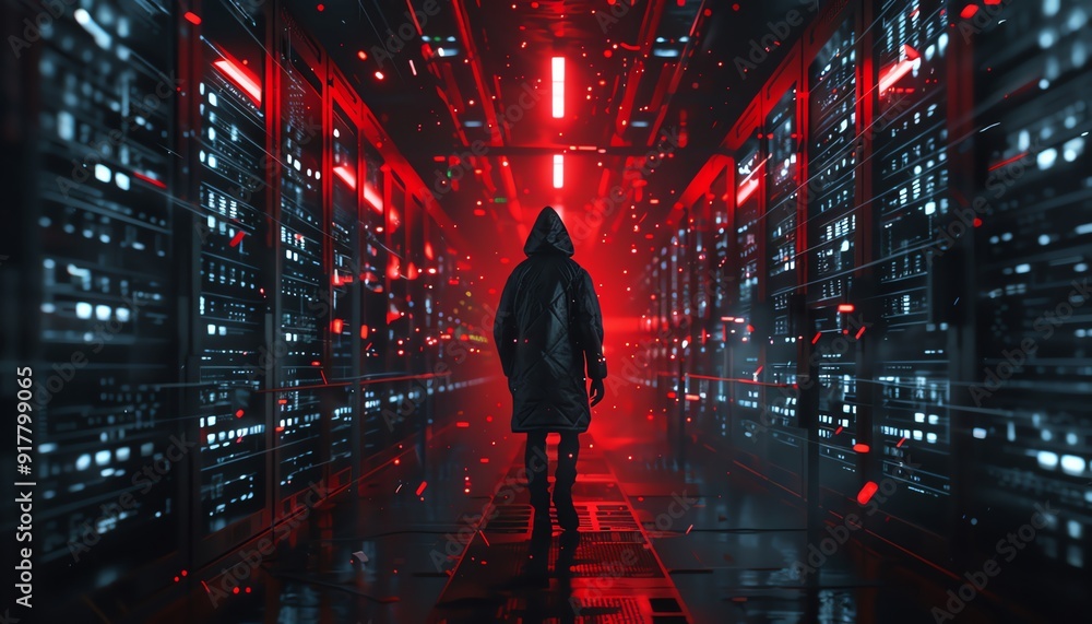 Fototapeta premium Cyber espionage, hackers stealing data from government servers, high resolution, 8K quality, realistic photography