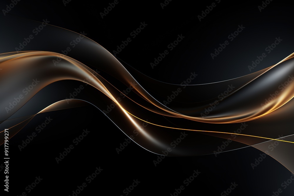 Abstract black background with gold waves. Abstract black background with gold waves.