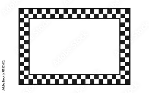Checkered rectangle frame. Square race checker flag pattern. Checkerboard geometric pattern. Black and white rally chess square pattern. Finish race frame. Vector illustration on white background.