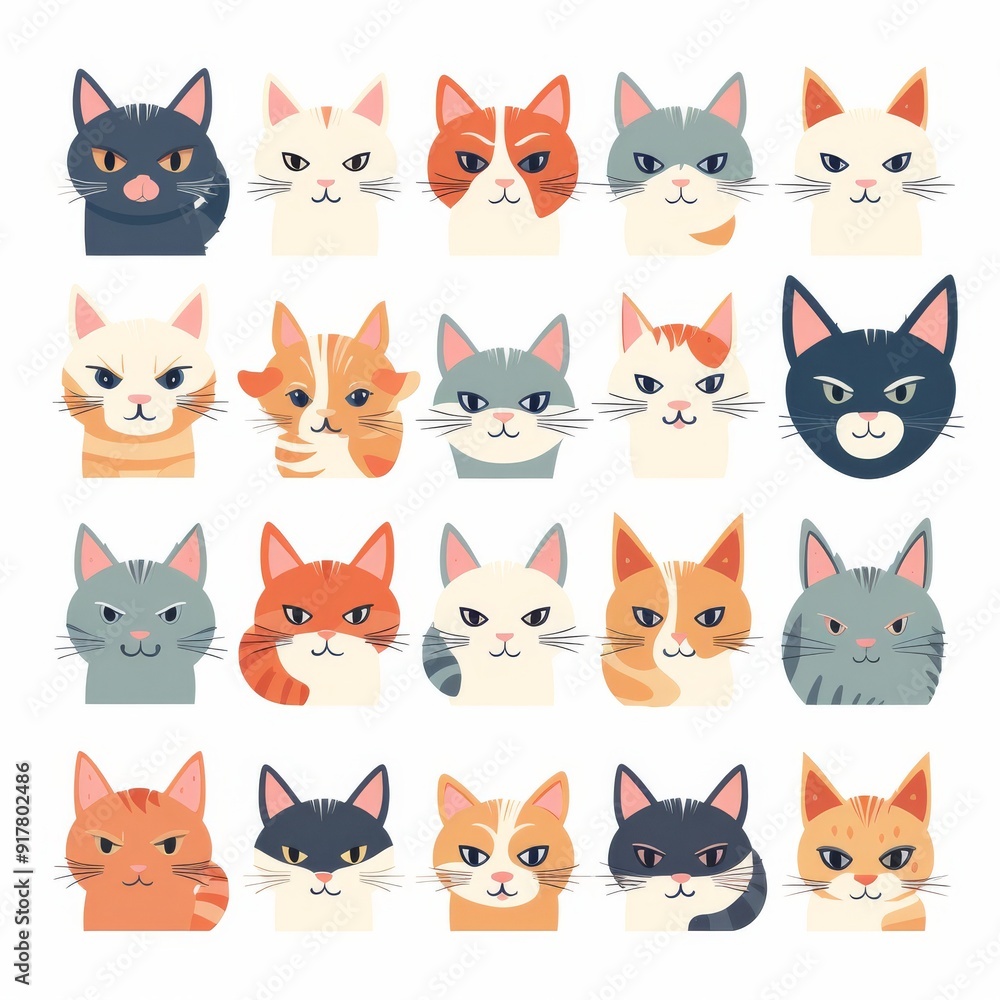 Cute Cat Faces Illustration - Adorable Feline Heads for Pet Graphics and Cat-Themed Designs Cute Cat Faces Illustration - Adorable Feline Heads for Pet Graphics and Cat-Themed Designs