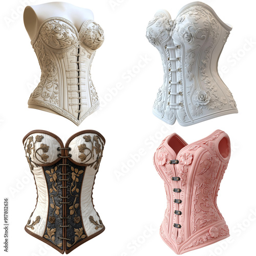 Elegant Vintage Corsets on Transparent Background photo