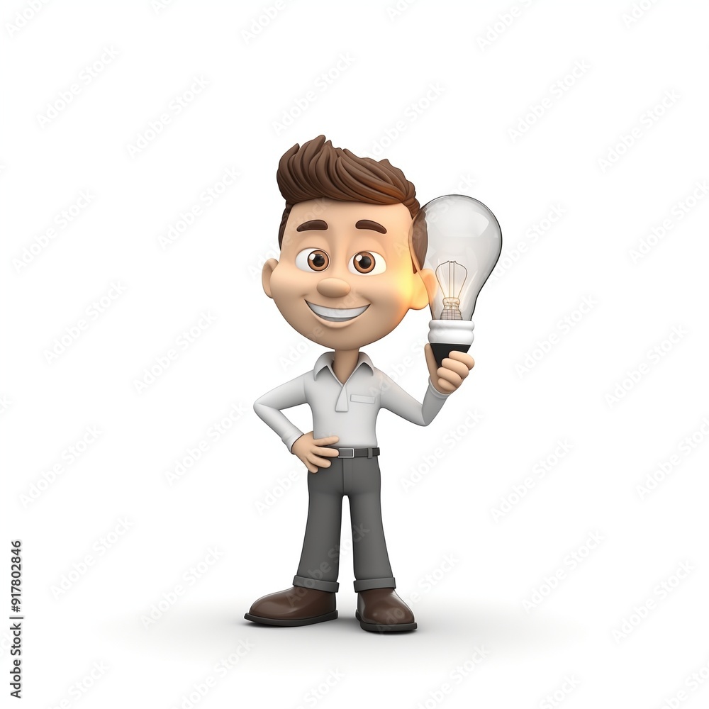 Cartoon Businessman Holding Light Bulb - Innovation Concept Illustration Cartoon Businessman Holding Light Bulb - Innovation Concept Illustration