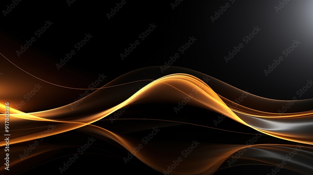Abstract black background with golden flowing lines.