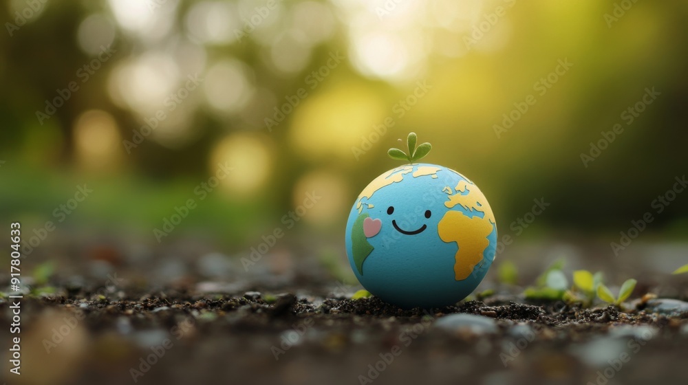 Illustration of The world doll smiles happily on the bright ground , Concept of world smile day , Generative AI Illustration of The world doll smiles happily on the bright ground , Concept of world smile day , Generative AI