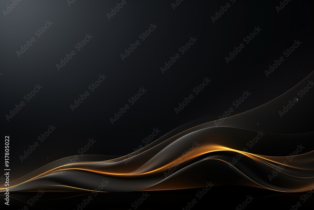 Abstract black background with golden glowing wave. Abstract black background with golden glowing wave.