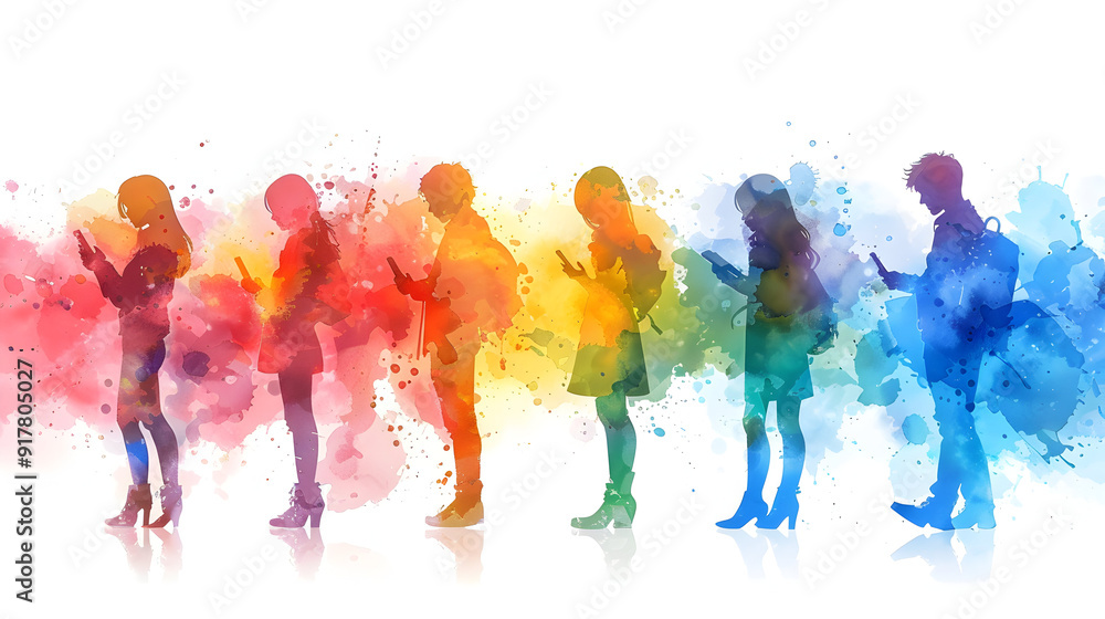 3D flat icon of people with watercolor business partnerships and smartphones. Dreamy background with space for text or graphics symbolizing creativity and connectivity. Isolated on white. 3D flat icon of people with watercolor business partnerships and smartphones. Dreamy background with space for text or graphics symbolizing creativity and connectivity. Isolated on white.