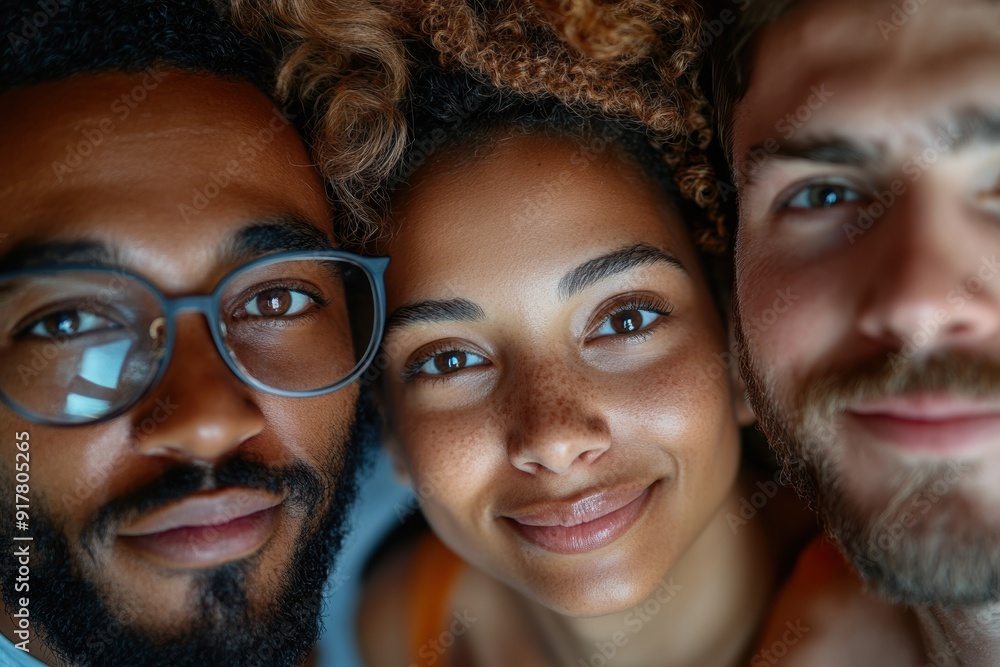 A close-up photo of three friends with diverse backgrounds, smiling and leaning close together, showcasing connection, friendship, and diversity. A close-up photo of three friends with diverse backgrounds, smiling and leaning close together, showcasing connection, friendship, and diversity.