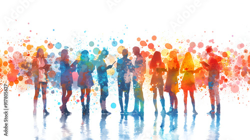 Wallpaper Mural 3D flat icon of people with watercolor business reports and laptops on whimsical background for creative business reporting. Isolated on white. Torontodigital.ca