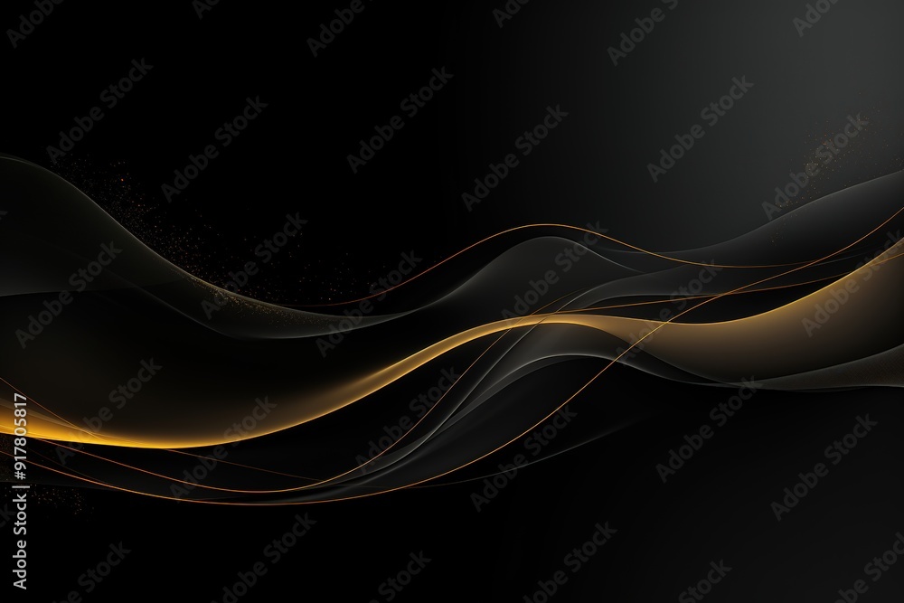 Abstract black background with golden glowing waves. Abstract black background with golden glowing waves.