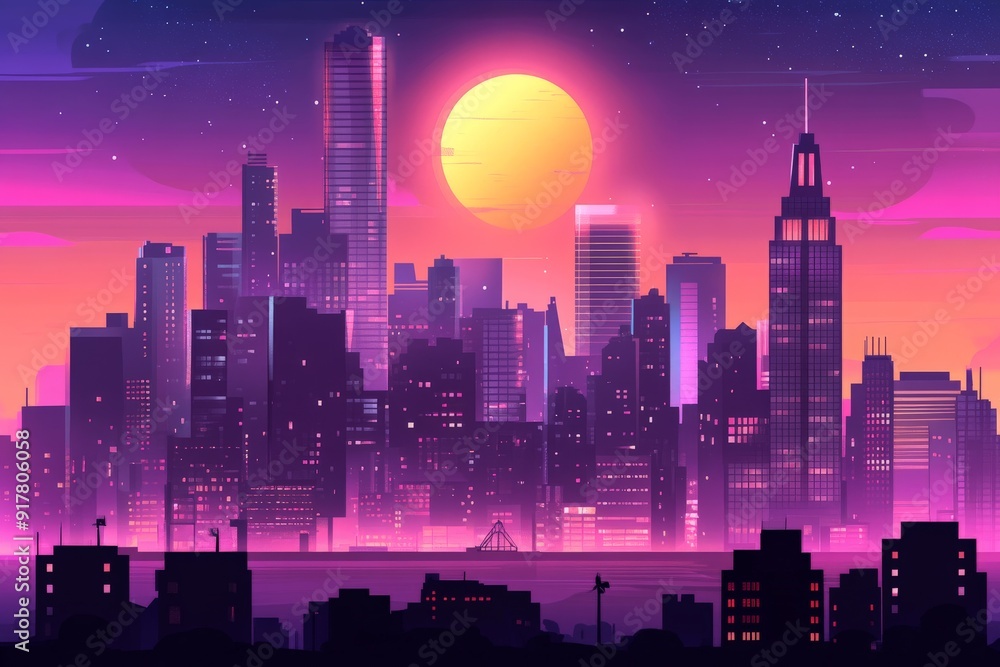 Cityscape at Night with Neon Lights Cityscape at Night with Neon Lights